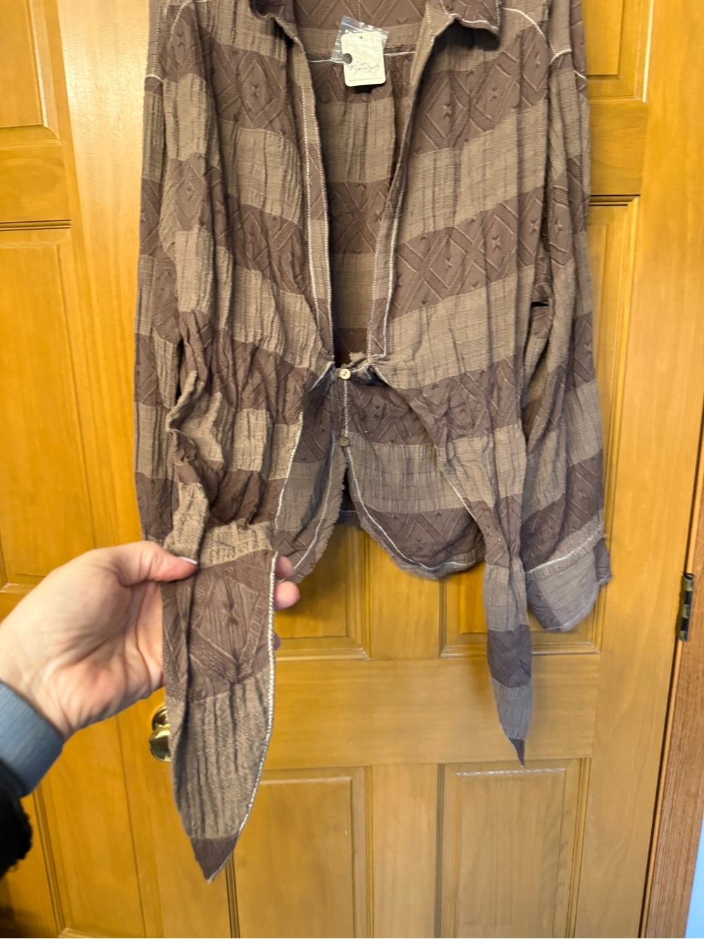 Free People Brown Striped Button-Down Tie-Front Shirt - Picture 4 of 6